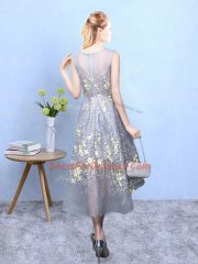 Grey A-line Printed Scoop Sleeveless Pattern High Low Zipper Court Dresses for Sweet 16