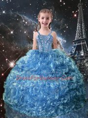 Perfect Baby Blue Straps Lace Up Beading and Ruffles Child Pageant Dress Sleeveless