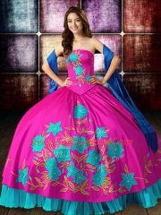 Edgy Multi-color Strapless Lace Up Embroidery Sweet 16 Quinceanera Dress Sleeveless