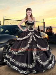 Black Quinceanera Dress Military Ball and Sweet 16 and Quinceanera with Embroidery and Ruffled Layers Sweetheart Sleeveless Lace Up