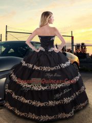 Black Quinceanera Dress Military Ball and Sweet 16 and Quinceanera with Embroidery and Ruffled Layers Sweetheart Sleeveless Lace Up