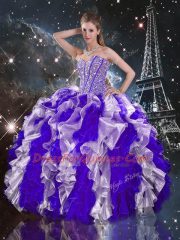 Sleeveless Organza Floor Length Lace Up Quinceanera Gown in Multi-color with Beading and Ruffles