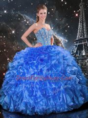 On Sale Royal Blue Quinceanera Dresses Military Ball and Sweet 16 and Quinceanera with Beading and Ruffles Sweetheart Sleeveless Lace Up