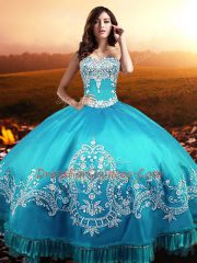 Taffeta Sweetheart Sleeveless Lace Up Beading and Appliques Sweet 16 Dresses in Aqua Blue