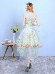 High Low Apple Green Dama Dress for Quinceanera Scoop Sleeveless Zipper