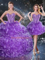 Dynamic Eggplant Purple Sleeveless Beading Floor Length Ball Gown Prom Dress