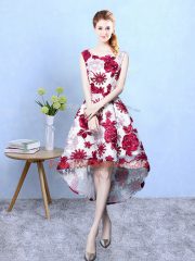 Multi-color Printed Lace Up Scoop Sleeveless High Low Dama Dress Pattern