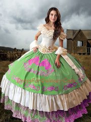 On Sale Multi-color 15 Quinceanera Dress Military Ball and Sweet 16 and Quinceanera with Embroidery and Ruffled Layers Off The Shoulder Sleeveless Lace Up