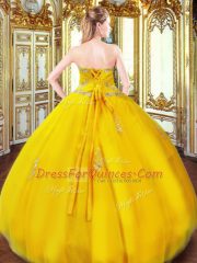 Gold Quinceanera Gown Military Ball and Sweet 16 and Quinceanera with Beading and Appliques Sweetheart Sleeveless Lace Up