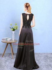 Luxurious Floor Length Black Damas Dress Satin Sleeveless Beading