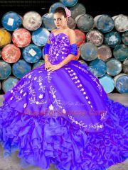 Shining Purple Sleeveless Brush Train Embroidery and Ruffles 15 Quinceanera Dress
