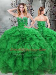 Excellent Floor Length Green Quinceanera Dress Sweetheart Sleeveless Lace Up