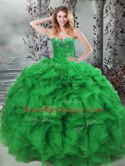 Excellent Floor Length Green Quinceanera Dress Sweetheart Sleeveless Lace Up