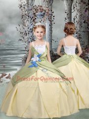 Fashionable Champagne Lace Up Spaghetti Straps Ruching and Hand Made Flower Little Girls Pageant Dress Wholesale Taffeta Sleeveless