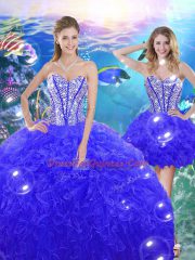 Adorable Blue Sweetheart Lace Up Beading and Ruffles Vestidos de Quinceanera Sleeveless