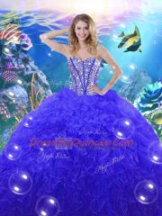 Adorable Blue Sweetheart Lace Up Beading and Ruffles Vestidos de Quinceanera Sleeveless