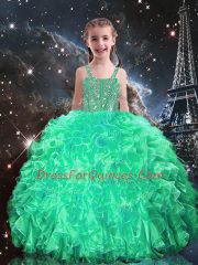 Fashionable Organza Sleeveless Floor Length Little Girl Pageant Gowns and Beading and Ruffles