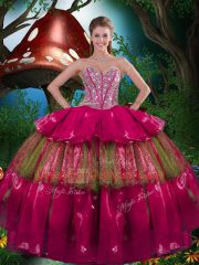 Floor Length Burgundy Vestidos de Quinceanera Organza Sleeveless Beading and Ruffled Layers