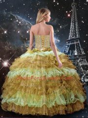 Romantic Three Pieces Vestidos de Quinceanera Multi-color Sweetheart Organza Sleeveless Floor Length Lace Up