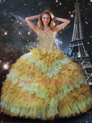 Romantic Three Pieces Vestidos de Quinceanera Multi-color Sweetheart Organza Sleeveless Floor Length Lace Up