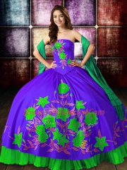Floor Length Multi-color Sweet 16 Dress Satin Sleeveless Embroidery
