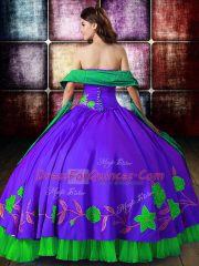 Floor Length Multi-color Sweet 16 Dress Satin Sleeveless Embroidery