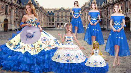 Cute Sweetheart Sleeveless Lace Up 15th Birthday Dress Royal Blue Organza