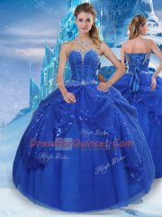 Royal Blue Sweetheart Lace Up Beading and Pick Ups 15 Quinceanera Dress Sleeveless