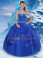 Royal Blue Sweetheart Lace Up Beading and Pick Ups 15 Quinceanera Dress Sleeveless