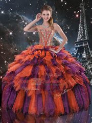 Sleeveless Lace Up Floor Length Beading and Ruffles and Ruffled Layers Sweet 16 Dresses