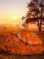 Sweetheart Sleeveless Brush Train Lace Up Sweet 16 Dresses Rust Red Organza