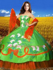 High Quality Sleeveless Lace Up Floor Length Embroidery Ball Gown Prom Dress