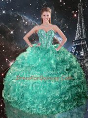 Floor Length Three Pieces Sleeveless Turquoise Quinceanera Dress Lace Up