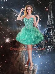 Floor Length Three Pieces Sleeveless Turquoise Quinceanera Dress Lace Up