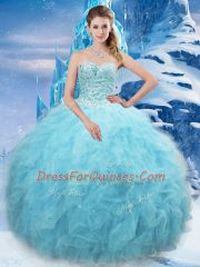 Aqua Blue Tulle Lace Up Sweetheart Sleeveless Floor Length Quinceanera Dresses Beading and Pick Ups