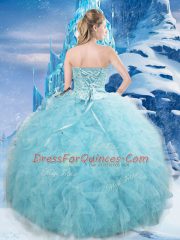 Aqua Blue Tulle Lace Up Sweetheart Sleeveless Floor Length Quinceanera Dresses Beading and Pick Ups