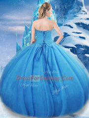 Floor Length Lace Up 15th Birthday Dress Baby Blue for Military Ball and Sweet 16 and Quinceanera with Bowknot