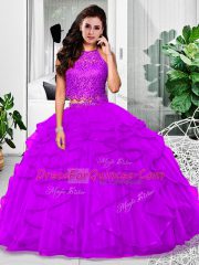 Inexpensive Floor Length Two Pieces Sleeveless Eggplant Purple Quinceanera Dresses Zipper