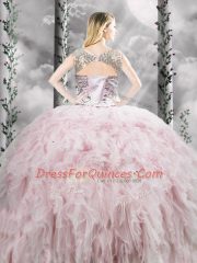 Fashion Pink Sleeveless Tulle Zipper Quinceanera Gowns for Military Ball and Sweet 16 and Quinceanera