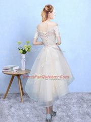 White A-line Off The Shoulder Sleeveless Organza High Low Lace Up Appliques Court Dresses for Sweet 16
