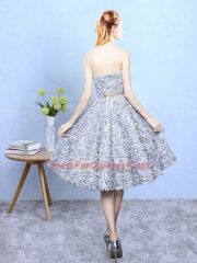 Captivating Grey Sleeveless Printed Lace Up Dama Dress for Quinceanera for Prom and Party and Wedding Party