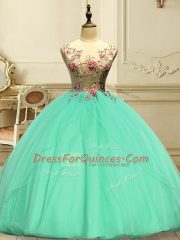 Nice Scoop Sleeveless Organza Quinceanera Gowns Appliques Lace Up