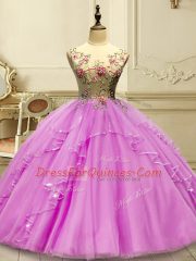 Lilac Sleeveless Tulle Lace Up Vestidos de Quinceanera for Military Ball and Sweet 16 and Quinceanera