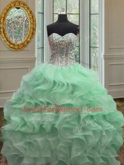 Great Apple Green Ball Gowns Sweetheart Sleeveless Organza Floor Length Lace Up Ruffles Sweet 16 Dresses
