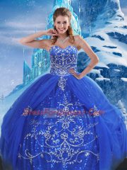 Sumptuous Sweetheart Sleeveless Lace Up 15th Birthday Dress Blue Tulle