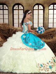 Floor Length Multi-color Sweet 16 Dress Off The Shoulder Sleeveless Lace Up