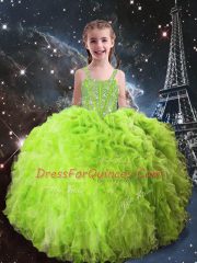 Ball Gowns Beading and Ruffles Kids Formal Wear Lace Up Organza Sleeveless Floor Length