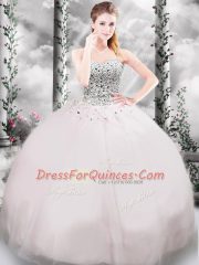 Simple Sweetheart Sleeveless Brush Train Lace Up Quince Ball Gowns Pink Tulle