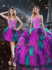 Multi-color Tulle Lace Up Sweetheart Sleeveless Floor Length 15th Birthday Dress Beading and Ruffles