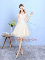 Off The Shoulder Cap Sleeves Lace Up Vestidos de Damas Champagne Tulle